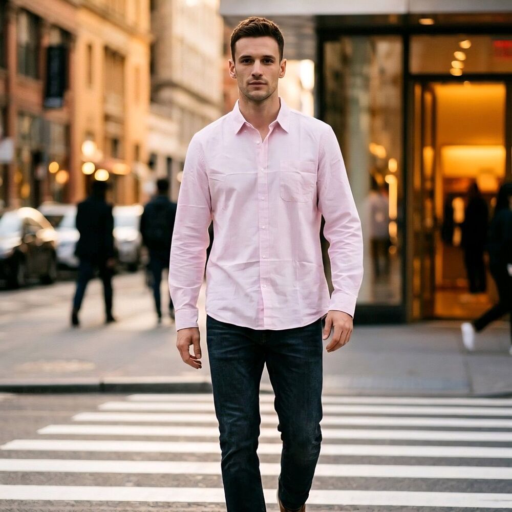 Lion Nardo Mens Pink Long Sleeve Button-Up Dress Shirt Wrinkle Free XL